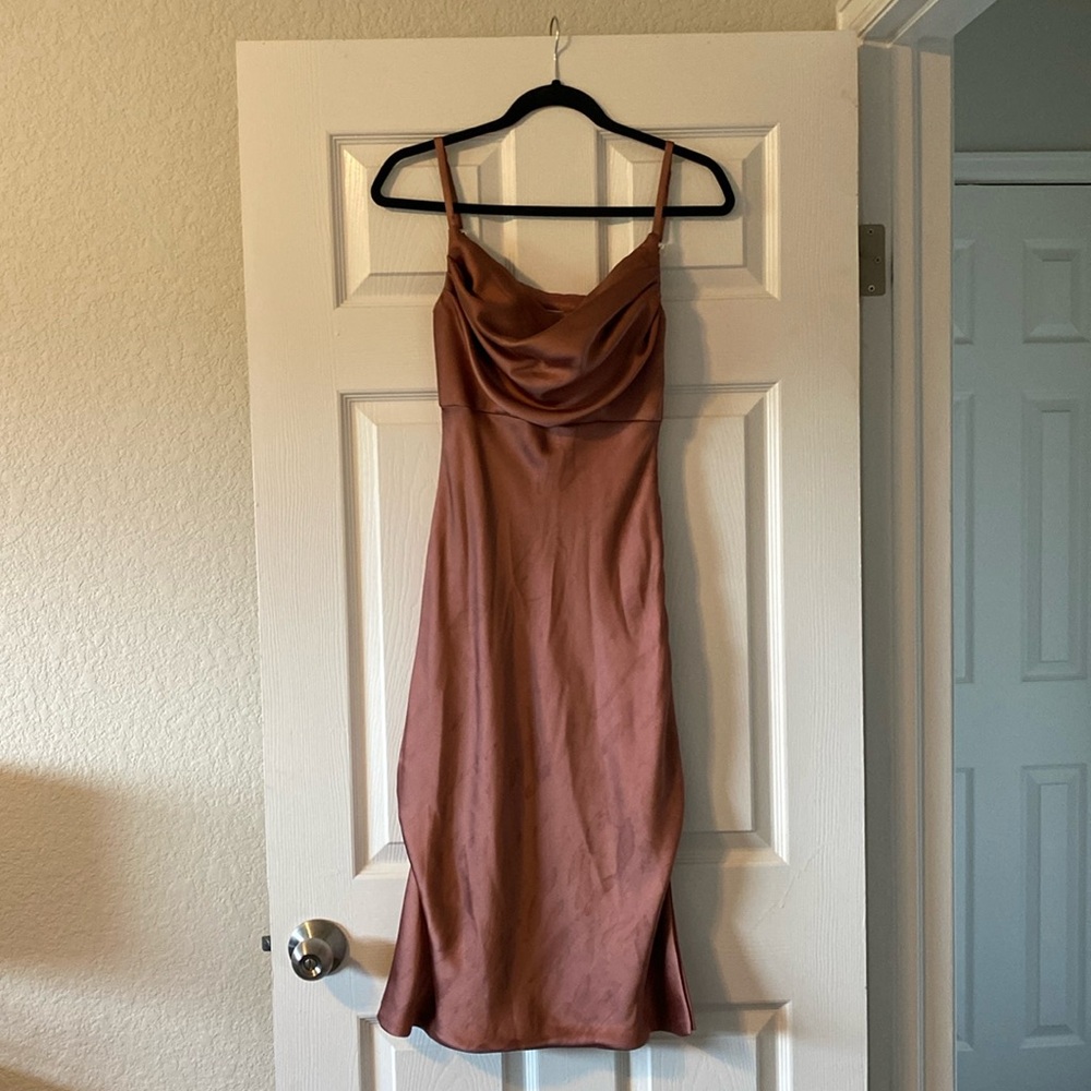Revelry Midi Satin Dress, Desert Rose